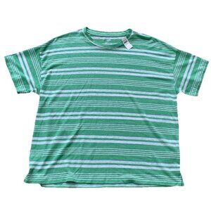 Aerie Men’s Green White Stripe Crew Neck Linen Blend Shirt Size Small NWT